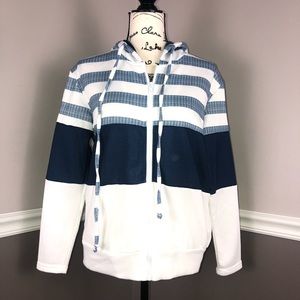 Navy blue and white striped full zip hoodie like new